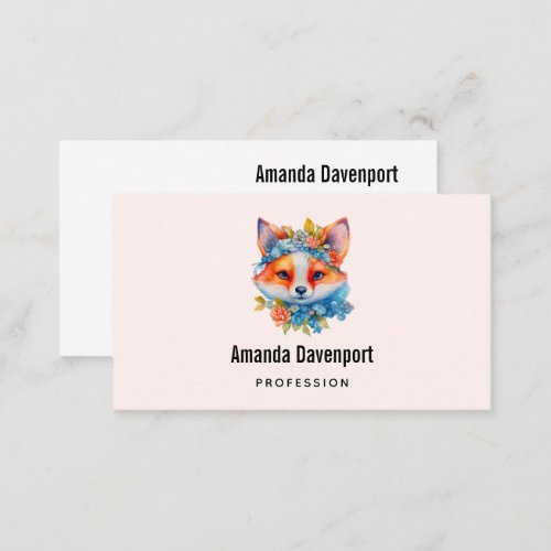 Cute Orange Fox with Floral Crown Business Card