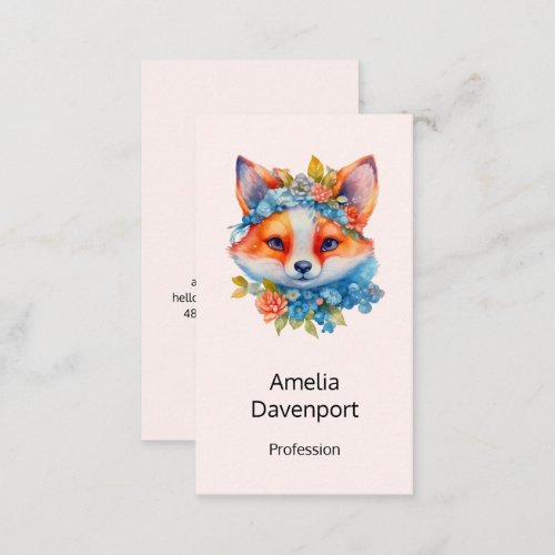 Cute Orange Fox with Floral Crown Business Card