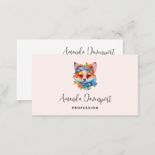 Cute Orange Fox with Floral Crown Business Card