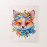 Cute Orange Fox with Floral Crown Jigsaw Puzzle<br><div class="desc">A puzzle with an illustration of an adorable fox portrait with a blue and orange floral crown and collar.</div>