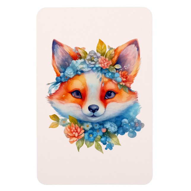 Cute Orange Fox with Floral Crown Magnet (Vertical)