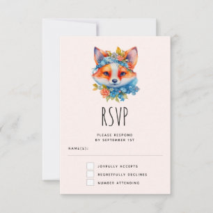 Cute Orange Fox with Floral Crown RSVP Card