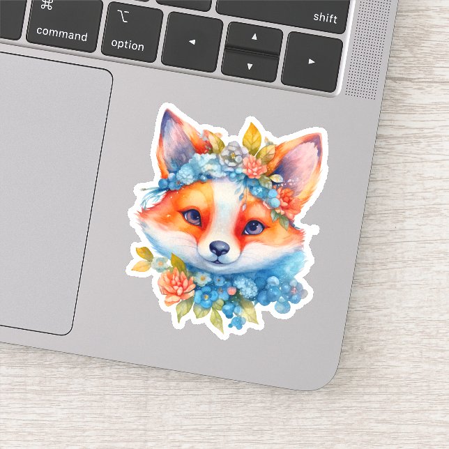 Cute Orange Fox with Floral Crown Sticker (Detail)