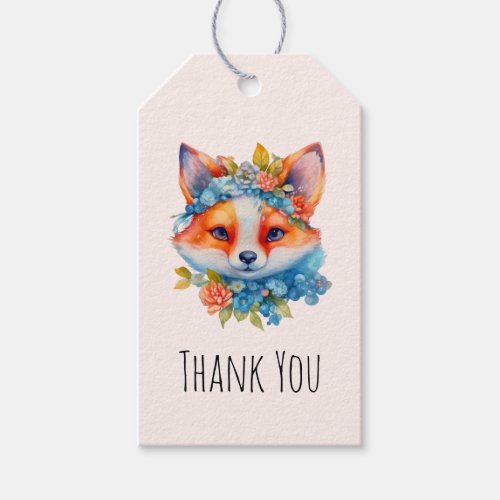 Cute Orange Fox with Floral Crown Thank You Gift Tags