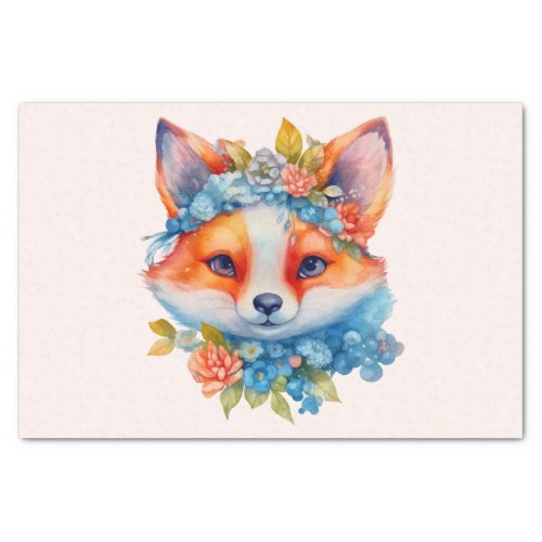 Cute Orange Fox with Floral Crown Tissue Paper