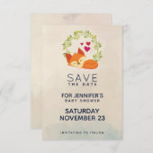 Cute Orange Fox with Green Wreath Baby Shower Save The Date (Front/Back)