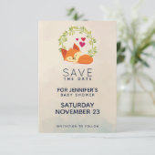 Cute Orange Fox with Green Wreath Baby Shower Save The Date (Standing Front)