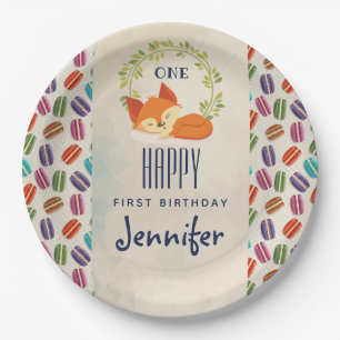 Cute Orange Fox with Wreath Birthday Paper Plates