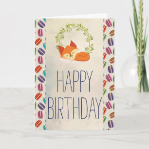 Cute Orange Fox with Wreath Happy Birthday Card