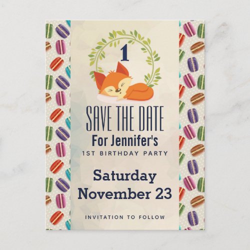 Cute Orange Fox with Wreath Save the Date Postcard