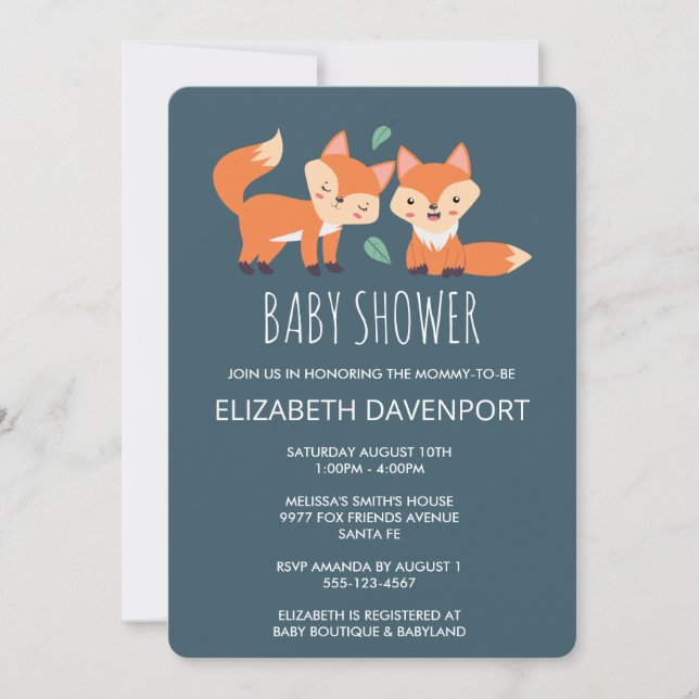 Cute Orange Foxes Baby Shower (Front)