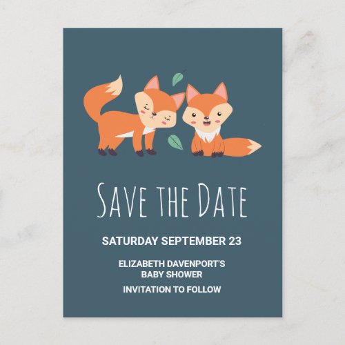 Cute Orange Foxes Graphic Drawing Save the Date Invitation Postcard