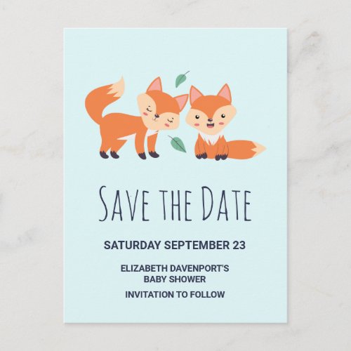 Cute Orange Foxes Graphic Drawing Save the Date Invitation Postcard