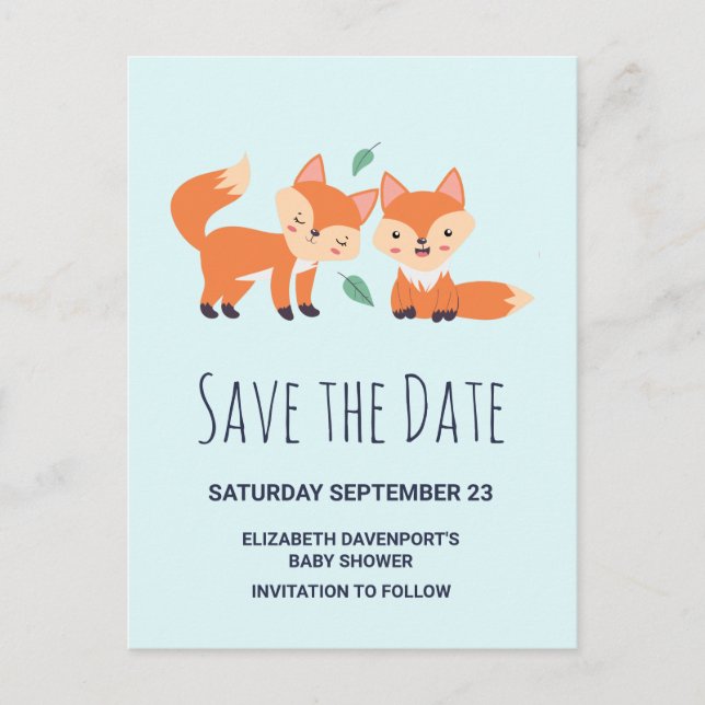 Cute Orange Foxes Graphic Drawing Save the Date Invitation Postcard (Front)
