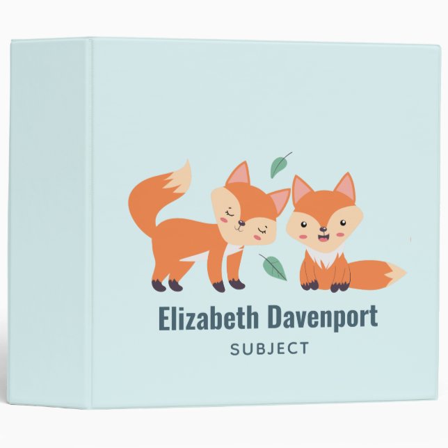 Cute Orange Foxes Graphic Illustration 3 Ring Binder (Front/Spine)