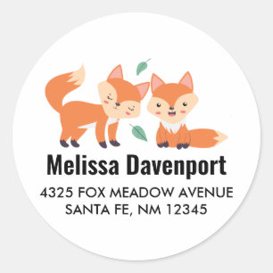 Cute Orange Foxes Graphic Illustration Address Classic Round Sticker