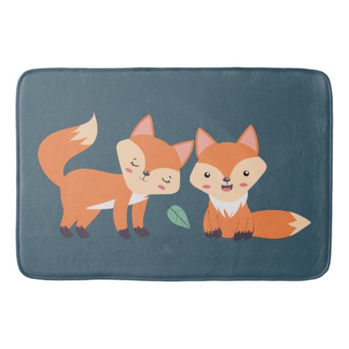 Cute Orange Foxes Graphic Illustration Bath Mat