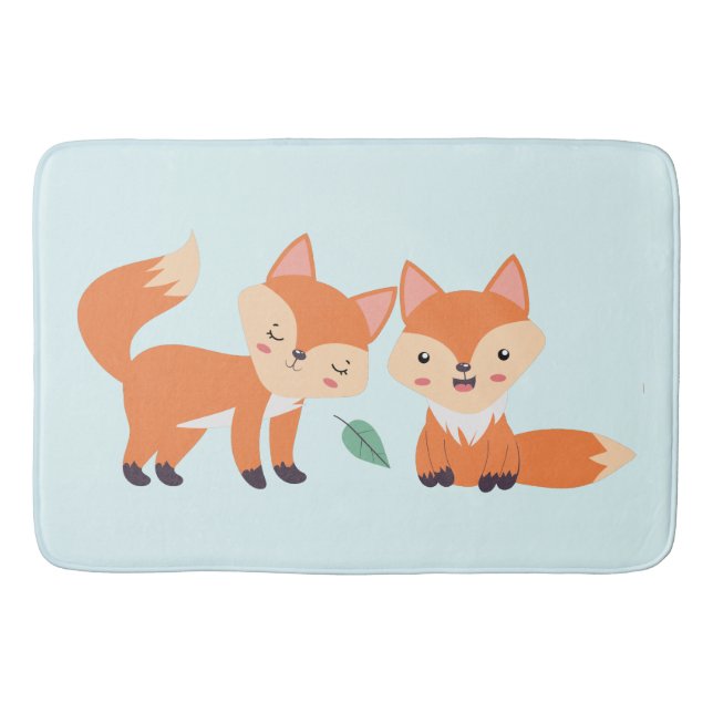 Cute Orange Foxes Graphic Illustration Bath Mat (Front)