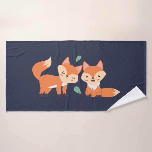 Cute Orange Foxes Graphic Illustration Bath Towel Set (Bath Towel)