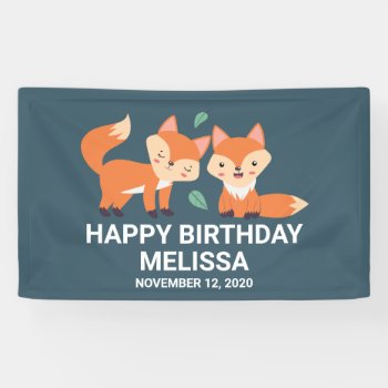 Cute Orange Foxes Graphic Illustration Birthday Banner by Mirribug at Zazzle