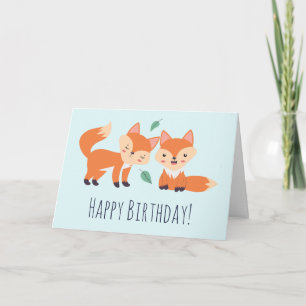 Cute Orange Foxes Graphic Illustration Birthday Card