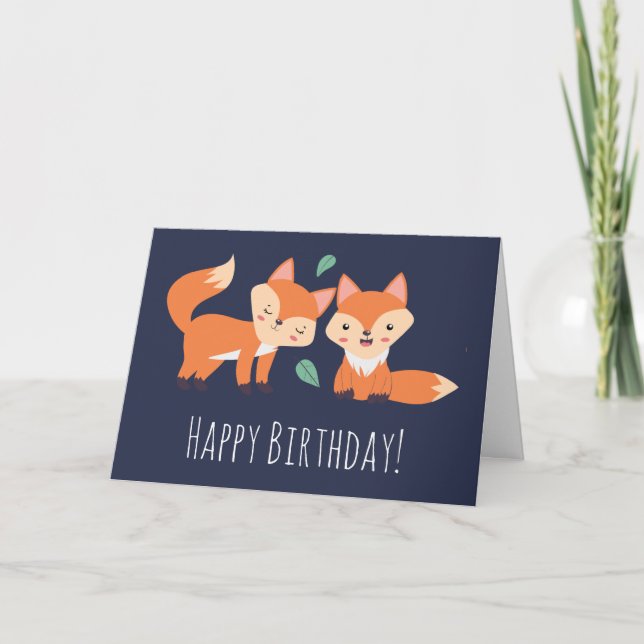 Cute Orange Foxes Graphic Illustration Birthday Card (Front)