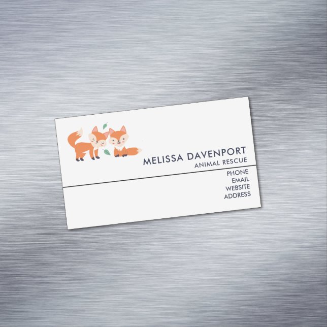 Cute Orange Foxes Graphic Illustration Business Card Magnet (In Situ)