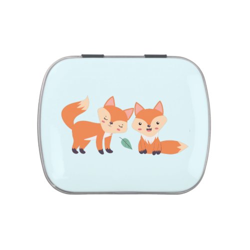 Cute Orange Foxes Graphic Illustration Candy Tin