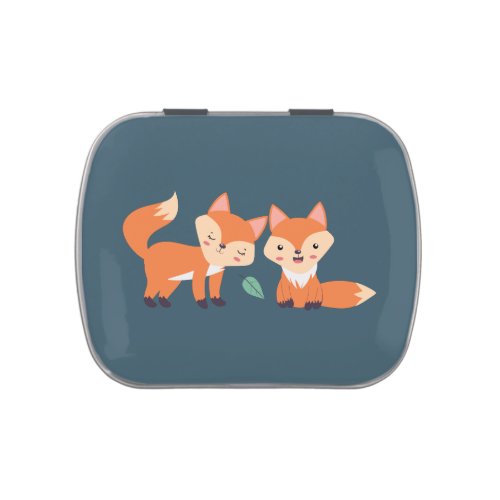 Cute Orange Foxes Graphic Illustration Candy Tin