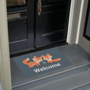 Cute Orange Foxes Graphic Illustration Doormat