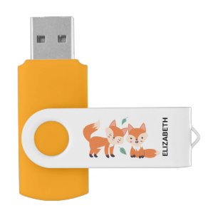Cute Orange Foxes Graphic Illustration Flash Drive