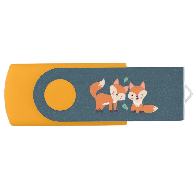 Cute Orange Foxes Graphic Illustration Flash Drive (Front)