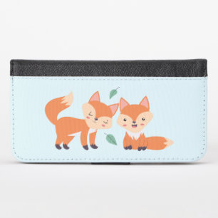 Cute Orange Foxes Graphic Illustration iPhone X Wallet Case
