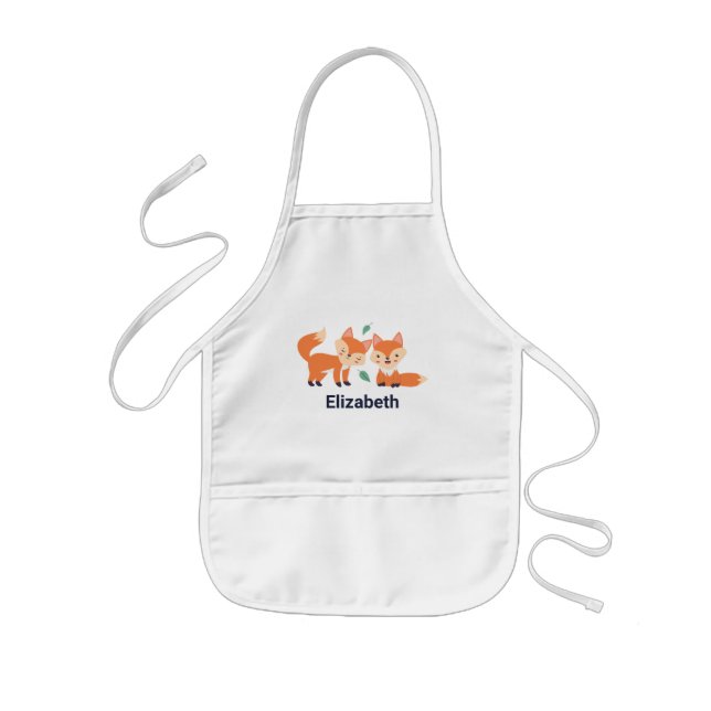 Cute Orange Foxes Graphic Illustration Kids' Apron (Front)