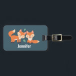 Cute Orange Foxes Graphic Illustration Luggage Tag<br><div class="desc">Personalized luggage tag with a graphic illustration of 2 orange foxes looking cute and happy. Dark green background.</div>