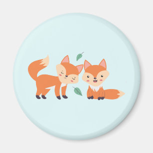 Cute Orange Foxes Graphic Illustration Magnet