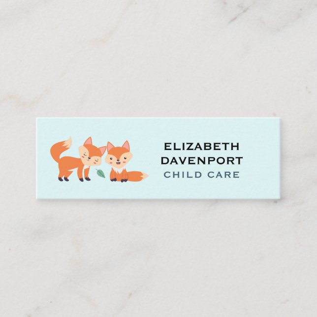 Cute Orange Foxes Graphic Illustration Mini Business Card (Front)