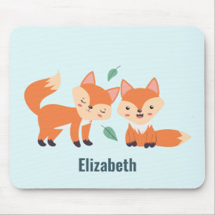 Cute Orange Foxes Graphic Illustration Mouse Pad