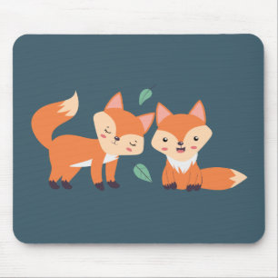 Cute Orange Foxes Graphic Illustration Mouse Pad