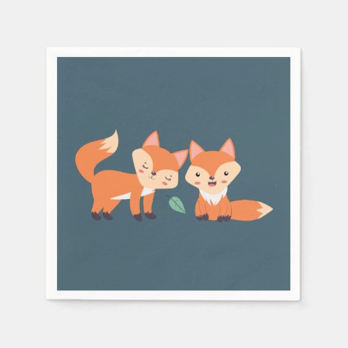Cute Orange Foxes Graphic Illustration Napkins