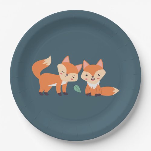 Cute Orange Foxes Graphic Illustration Paper Plates