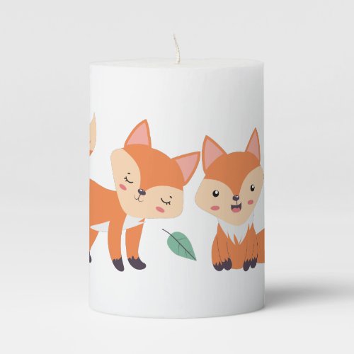 Cute Orange Foxes Graphic Illustration Pillar Candle