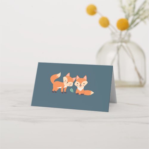 Cute Orange Foxes Graphic Illustration Place Card