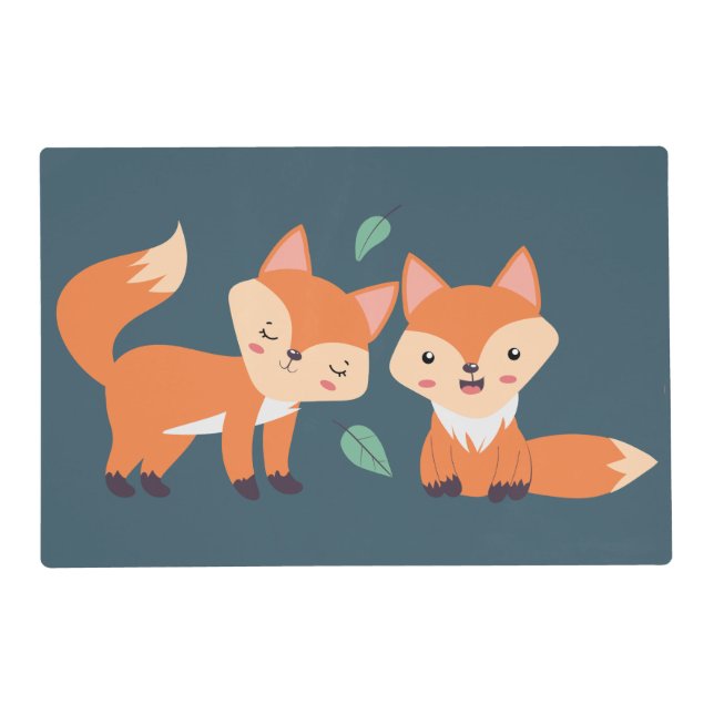 Cute Orange Foxes Graphic Illustration Placemat (Front)
