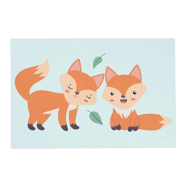 Cute Orange Foxes Graphic Illustration Placemat (Front)