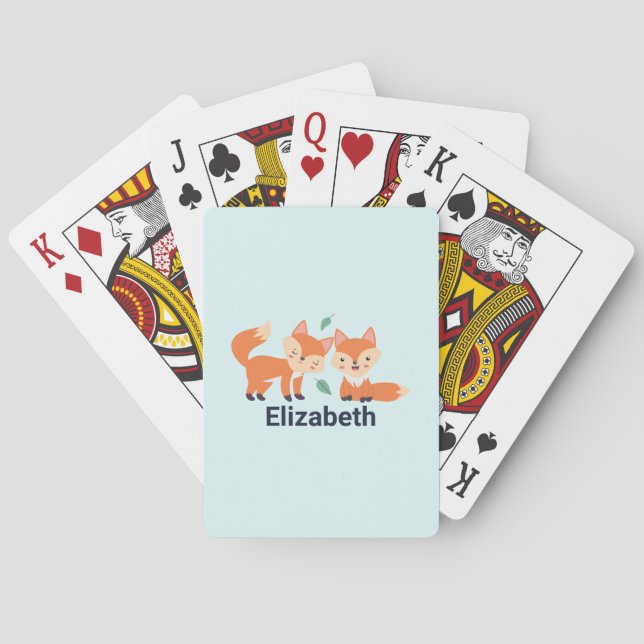 Cute Orange Foxes Graphic Illustration Poker Cards (Back)