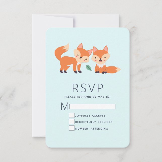 Cute Orange Foxes Graphic Illustration RSVP Card (Front)