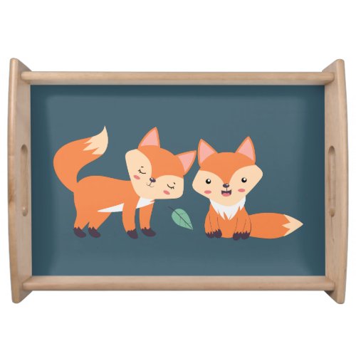 Cute Orange Foxes Graphic Illustration Serving Tray