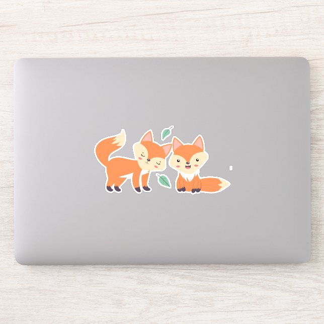 Cute Orange Foxes Graphic Illustration Sticker (Computer)