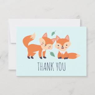 Cute Orange Foxes Graphic Illustration Thank You Card